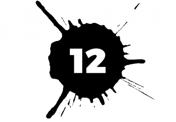 The number 12 in a black circle superimposed on a black splatter, representing blood